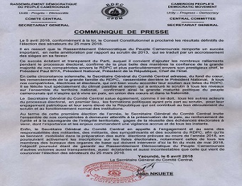 Communiqué de Presse du Secrétaire Général du Comité Central du RDPC